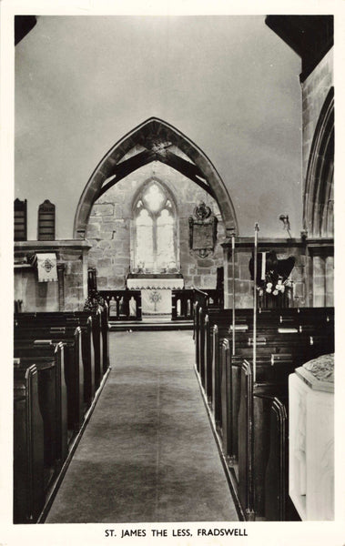 Old real photo postcard of St James the Less, Fradswell - church interior