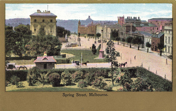 Old Australia postcard showing Spring Street, Melbourne