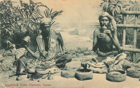 1906 postcard of Jugglers and Snake Charmers, Ceylon