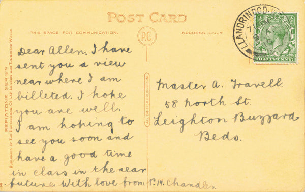 LLANDRINDOD WELLS LAKE & BOATHOUSE - 1915 POSTCARD (ref 4308/21/W2)