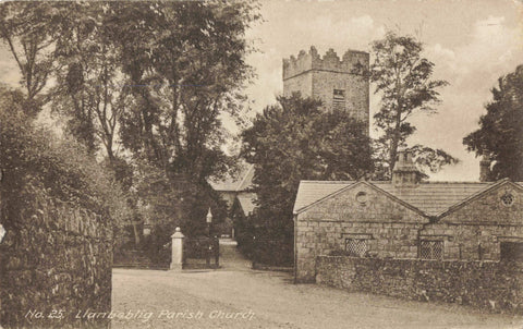 Old postcard of Llanbeblig Church near Caernarfon 