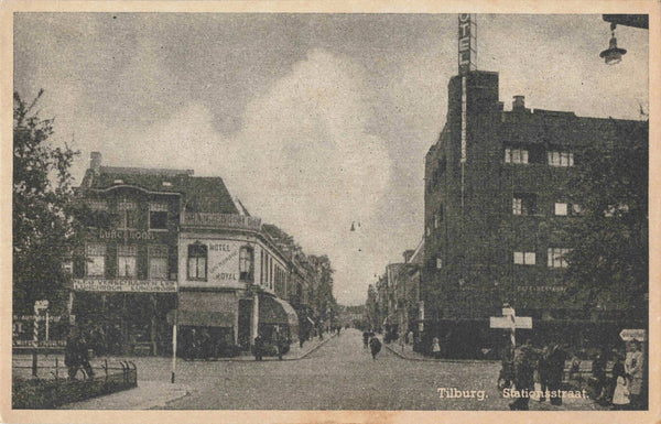 Old postcard of Stationstraat, Tilburg in the Netherlands