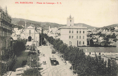 Old postcard showing Plaza de Lesseps in Barcelona