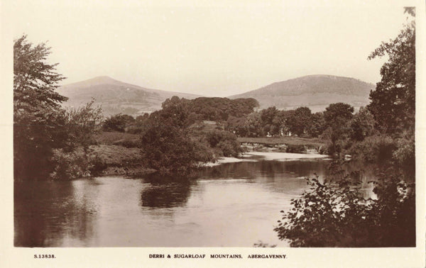 Real photo postcard of Derri and Sugarloaf Mountains, Abergavenny in Monmouthshire