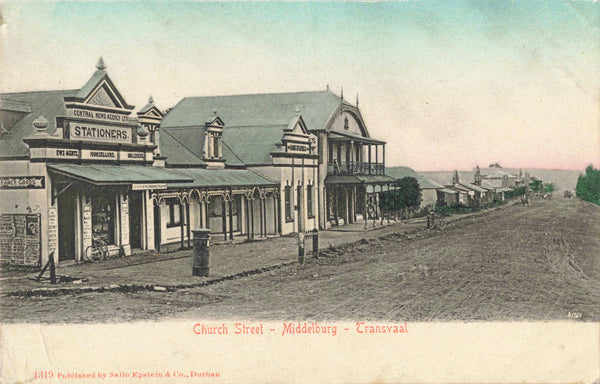 Old postcard of Church Street, Middelburg, Transvaal in South Africa