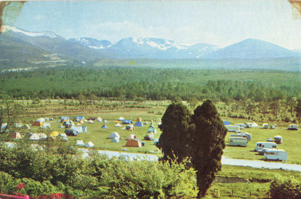 1960s postcard of Cairngorm from Camping Ground, Loch Morlich