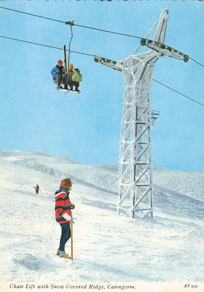 Postcard of The Chairlift, with snow covered ridge, Cairngorm