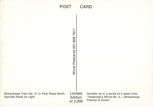 BIRKENHEAD TRAM 21, PARK ROAD NORTH - REPRO POSTCARD (ref 2360/21/B)
