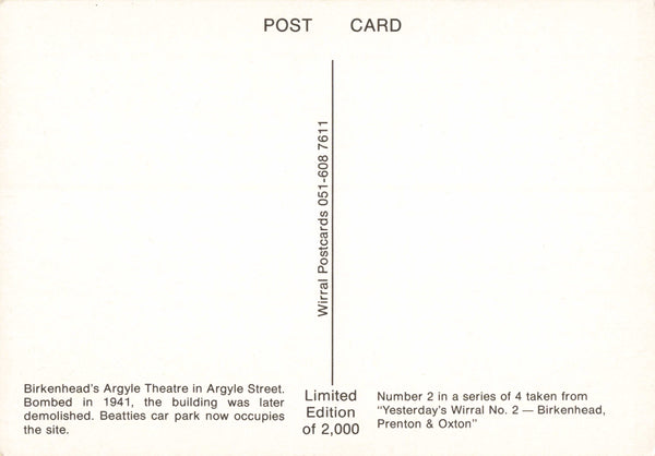 ARGYLE THEATRE, BIRKENHEAD - REPRODUCTION WIRRAL POSTCARD (ref 2359/21/B)