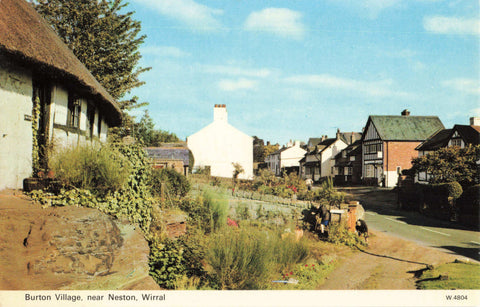Colour postcard of Burton Village, near Neston, Wirral