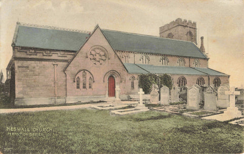 1908 postcard of Heswall Church, Wirral