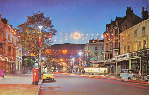 Postcard of Mostyn Street illuminations, Llandudno