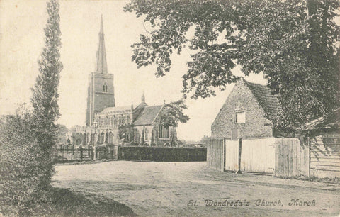 Old postcard of St Wendreda's Church, March in Cambridgeshire