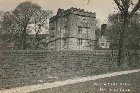 Old postcard of North Lees Hall, Hathersage, Derbyshire