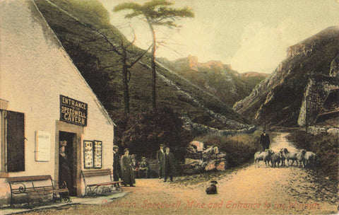 Old postcard of Castleton, Speedwell Mine and Entrance to the Winnats in Derbyshire