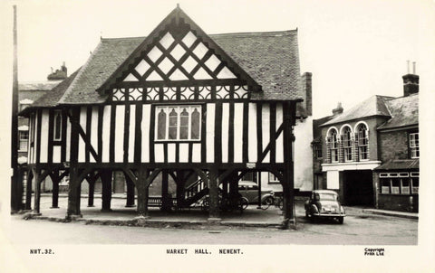 Real photo postcard of Market Hall, Newent in Gloucestershire