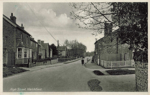 Old postcard of High Street, Watchfield in Oxfordshire