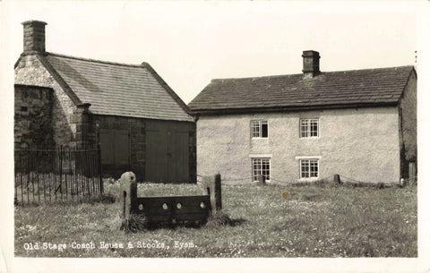 Real photo postcard of Old Stage Coach House & Stocks, Eyam in Derbyshire
