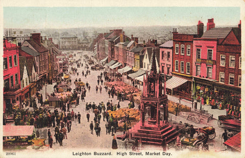 Pre 1918 postcard of Leighton Buzzard, High Street on Market Day