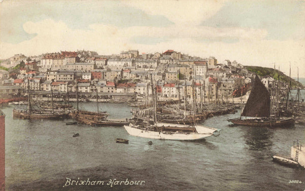 Old postcard of Brixham Harbour in Devon