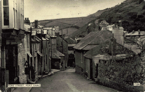Old postcard of Fore Street, Port Isaac, Cornwall