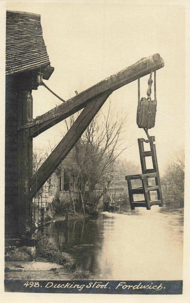 Old real photo postcard of the Ducking Stool, Fordwich, Kent
