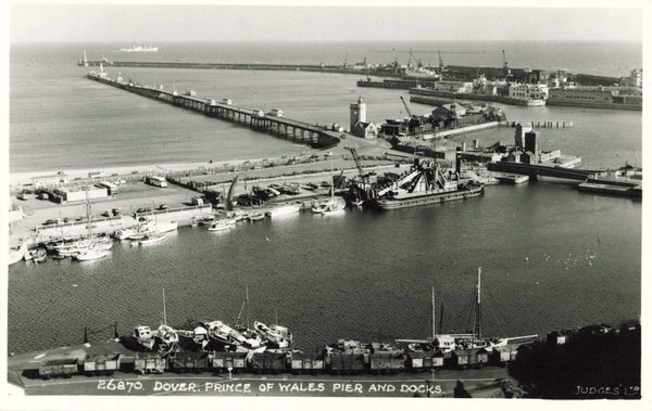 Old real photo postcard of Dover, Prince of Wales Pier and Docks in Kent