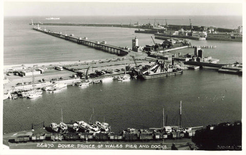 Old real photo postcard of Dover, Prince of Wales Pier and Docks in Kent