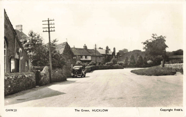 Real photo postcard of The Green, Hucklow in Derbyshire