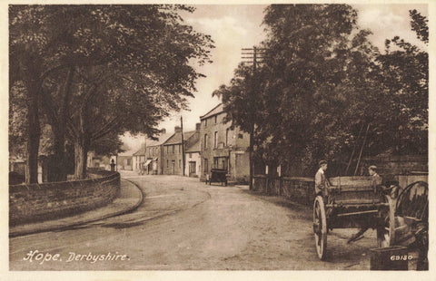 Old postcard of Hope, Derbyshire - no cars!