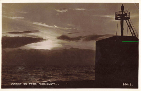 SUNSET ON PIER, WORKINGTON - REAL PHOTO POSTCARD (ref 3772/W1/22)