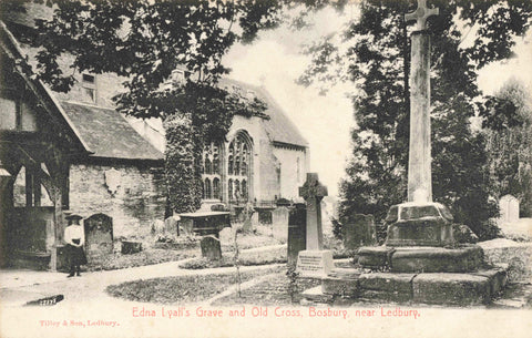 Pre 1918 postcard of Edna Lyall's Grave & Old Cross, Bosbury near Ledbury, Herefordshire