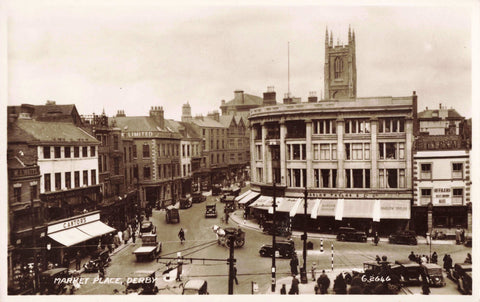 Old real photo postcard of Market Place, Derby