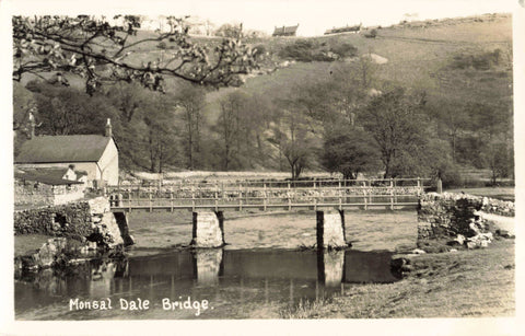 Old real photo postcard of Monsal Dale Bridge, Derbyshire