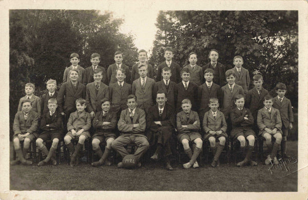 Old real photo postcard showing pupils at Buxton College, Derbyshire