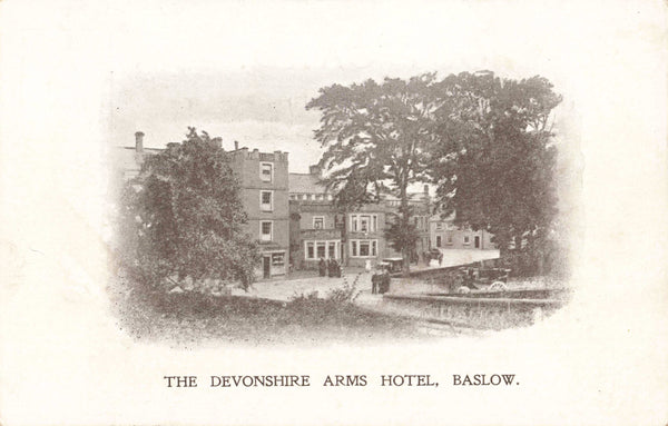 Old postcard of The Devonshire Arms Hotel, Baslow in Derbyshire