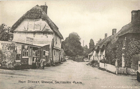 Old postcard of High Street, Upavon, Salisbury Plain, Wiltshire