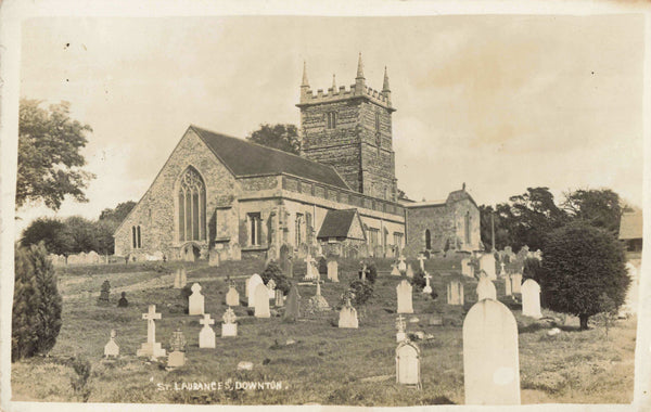 Old real photo postcard of St Lawrence church, Downton nr Salisbury