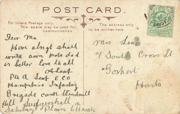 BUTT STREET, LUDGERSHALL, 1908 POSTCARD SENT BY SOLDIER (ref 2679/22/W3)