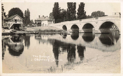 THE BRIDGE, CHERTSEY - OLD REAL PHOTO POSTCARD