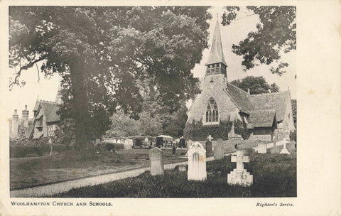 Old postcard of Woolhampton Church and Schools in Berkshire