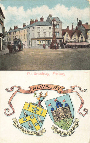 Pre 1918 postcard of Newbury with coat of arms, shows The Broadway
