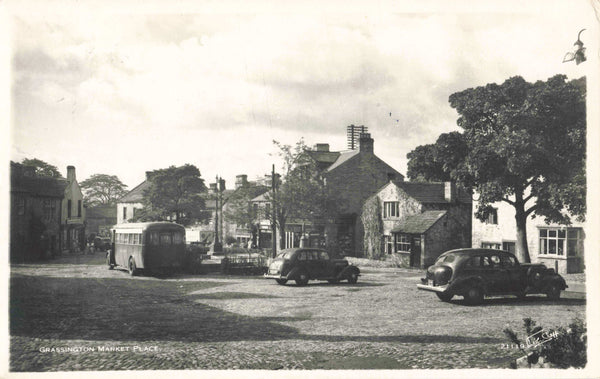 Old postcard of Grassington Market Place, 1950s