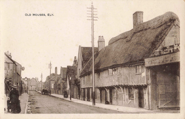 Vintage postcard of Old Houses, Ely, Cambridgeshire