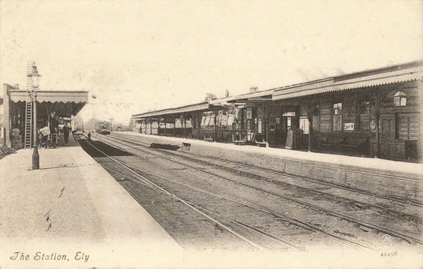 Old postcard of The Station, Ely in Cambridgeshire