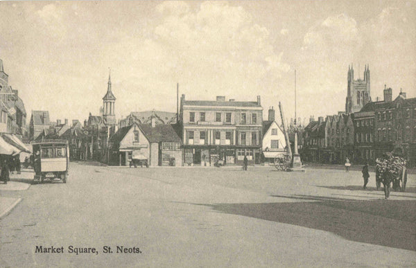 Old postcard of Market Square, St Neots