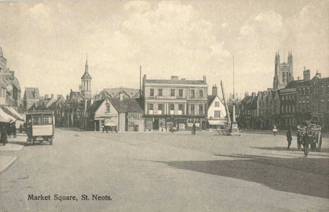 Old postcard of Market Square, St Neots