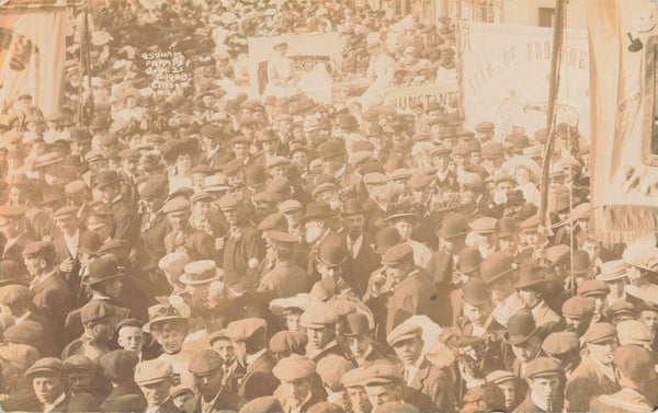 Old real photo postcard of crowds at Soham Parade on June 21 1908