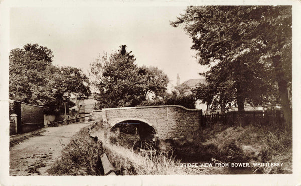 Old real photo postcard of Bridge View from Bower, Whittlesey, Cambridgeshire