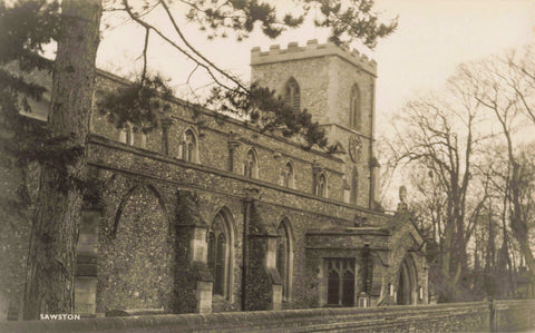 Old real photo postcard of Sawston Church in Cambridgeshire